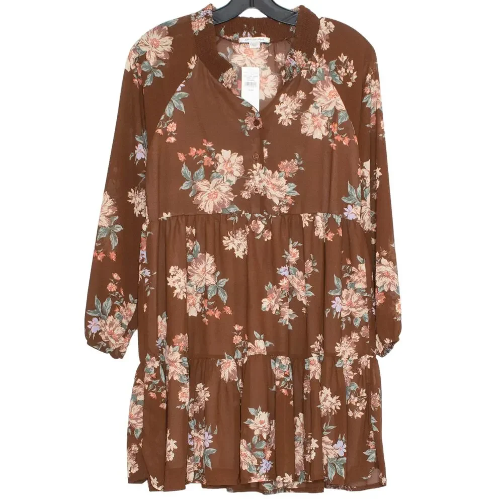 NWT American Eagle Dress Floral Cottage Boho Romantic Feminine Prairie Brown XS